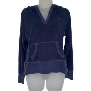 Y2K American Eagle Fleece Navy Blue V Neck Hoodie Skater M 90s